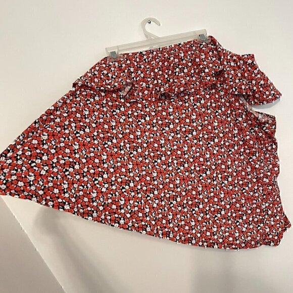 H&M One Shoulder Top Red White Navy Blue Floral Ruffle Trim 100% Cotton Tank 4XL - Picture 11 of 13